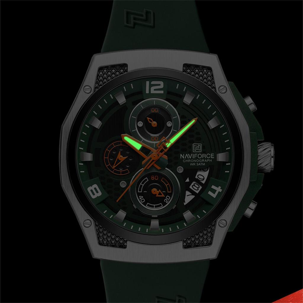 Naviforce Мужские повседневные спортивные резиновые часы кварцевый хронограф водонепроницаемые светящиеся модные часы NF8051T