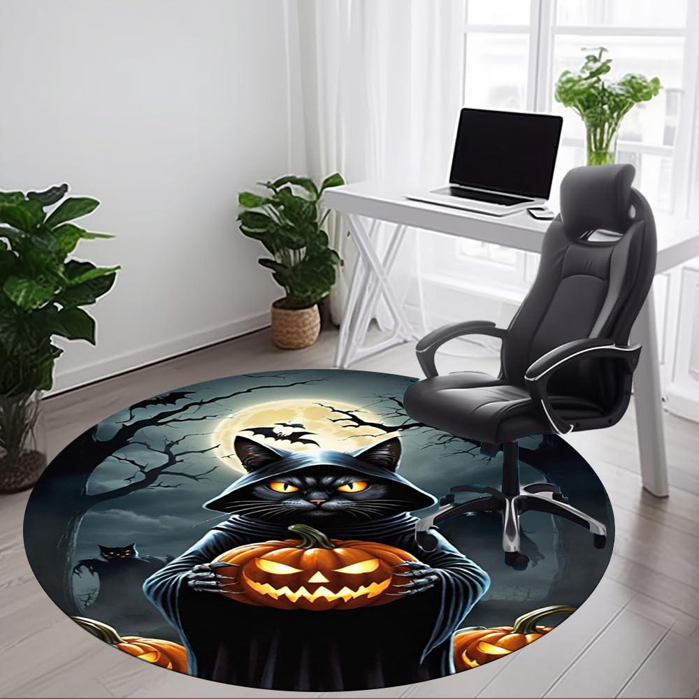 1pc Halloween Cat Chair Carpet for Office Non-Slip, Machine Washable Rug for Office, Room - Polyester, Machine Made yy251029228