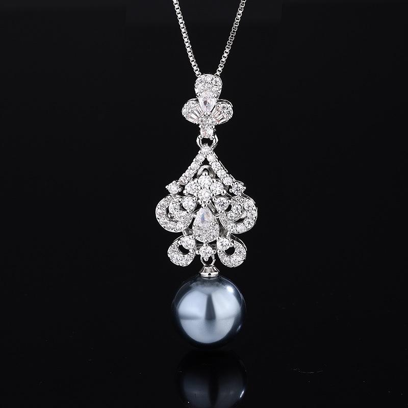 Jewelry Copper Bottom Gold-Plated Pearl Korean Edition Pearl Diamond Pendant Necklace 14Mm