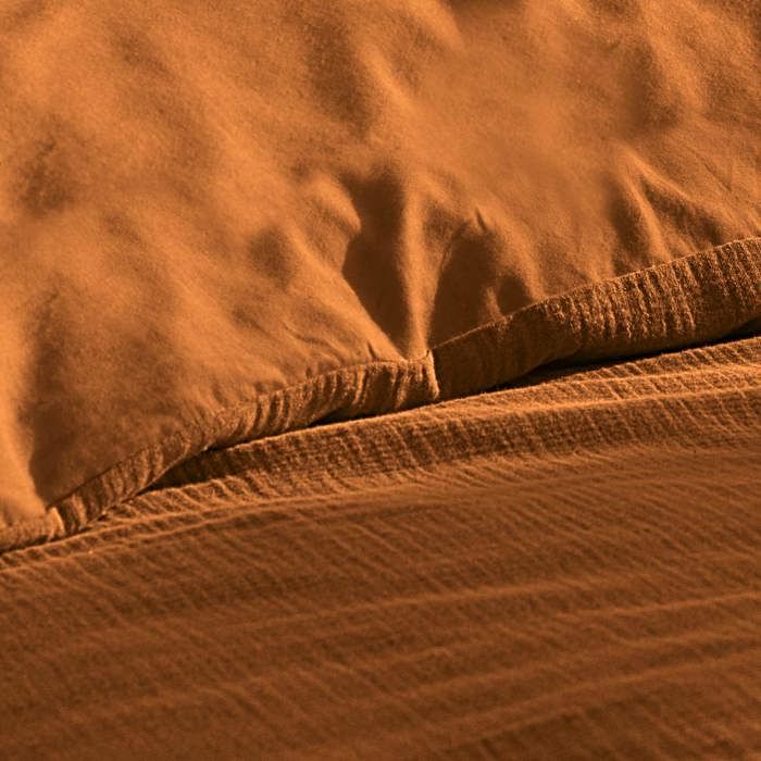 Housse de couette + 2 taies en gaze de coton 220 x 240 cm Tendance caramel