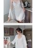 Lace Hollow Temptation Ice Silk Suspender Nightdress & Robe Set with Chest Pad