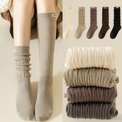 Эластичные многоярусные носки до икры с напуском Теплые чулки JK Модные вязаные высокие носки для женщин и девушек
