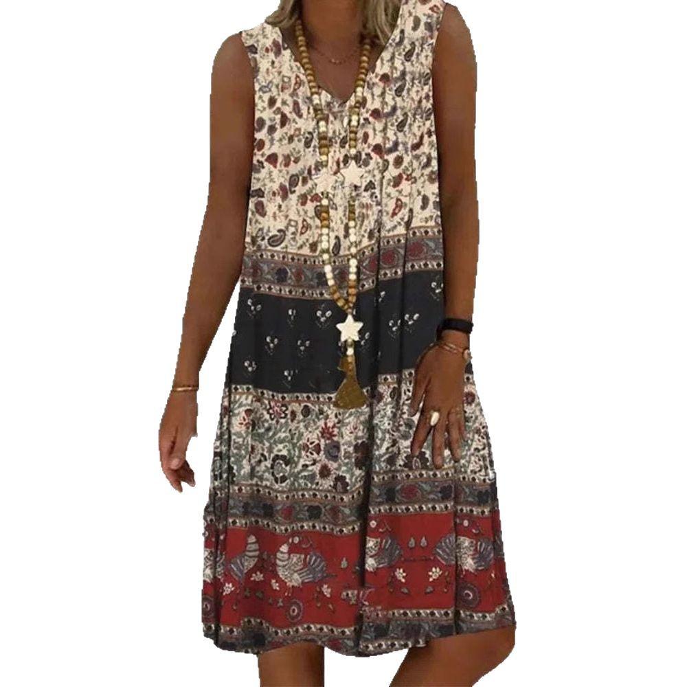 Женское платье с V-образным вырезом и цветочным принтом в стиле Юго-Восточной Азии 2025 года