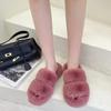 Модные толстые меховые тапочки One Word, двойные меховые тапочки, повседневная домашняя хлопковая обувь для женщин, плоские плюшевые тапочки с перекрестными ремешками 2024