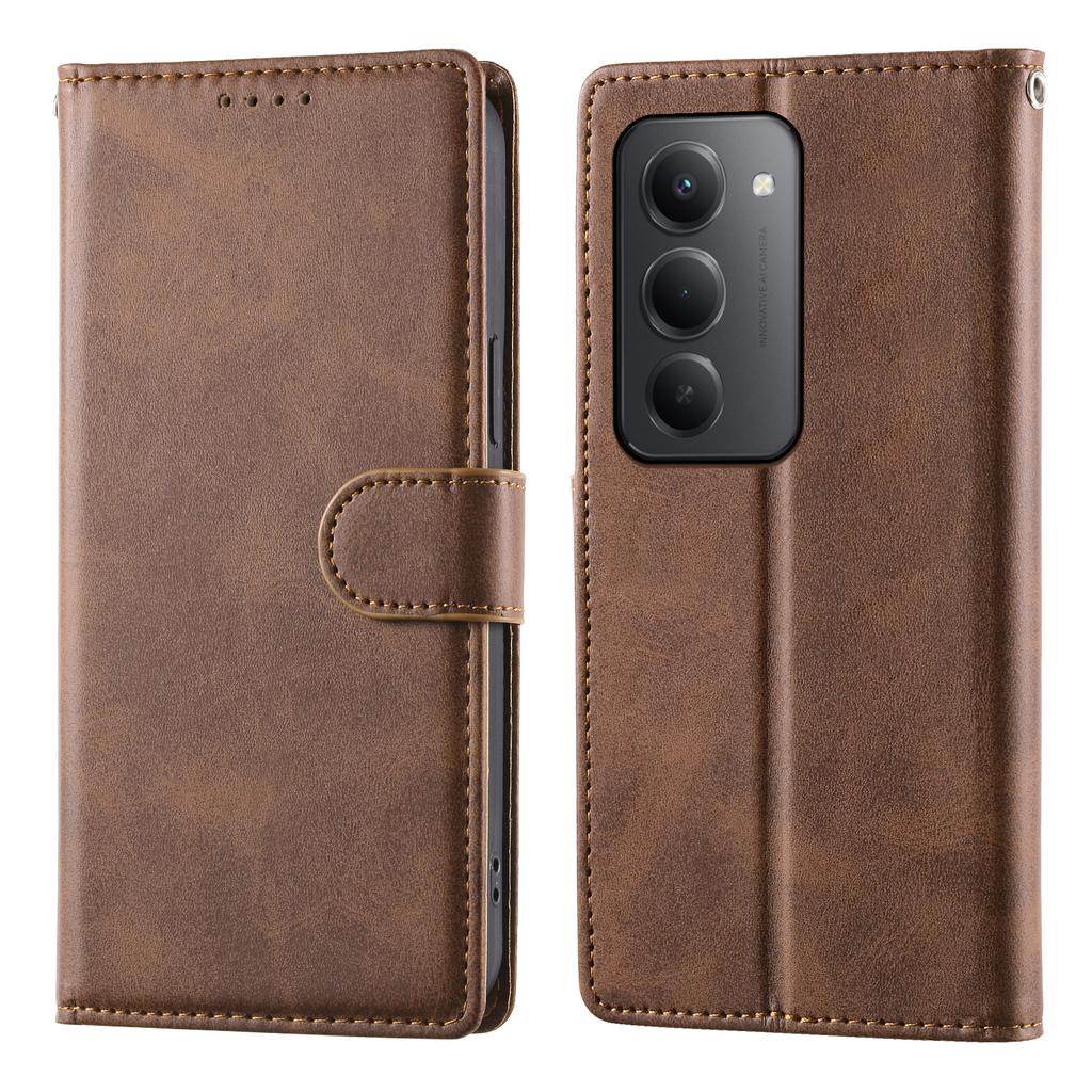 Для Xiaomi Redmi 15 5G (Глобальный) (169 мм) Чехол-кошелек с подставкой, текстура теленка, ПУ-кожа, чехол-книжка для телефона с ремешком на запястье