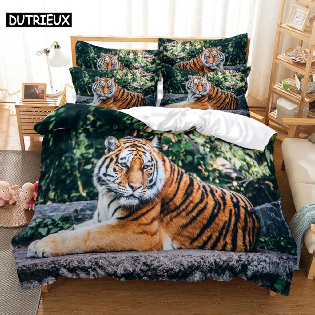 Комплект постельного белья с тигром King Size 230x260, двуспальная кровать, односпальная кровать Queen, наволочка с изображением животных из льна и 3D-наволочки, комплекты постельного белья для двоих