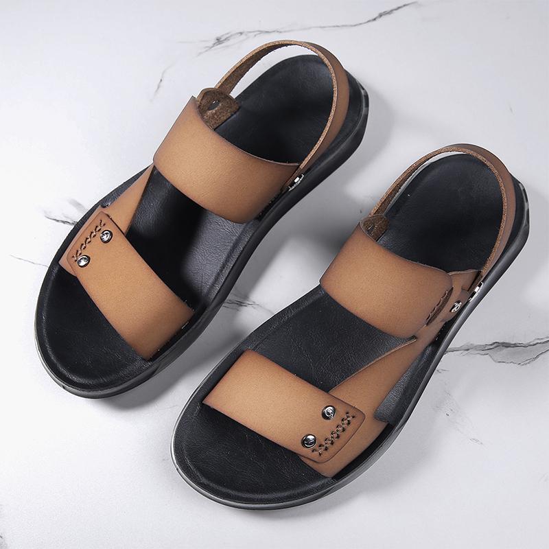 Модные мужские пляжные сандалии, новый дизайн, повседневная кожаная летняя обувь для отдыха на открытом воздухе, дышащие пляжные сандалии, модные мягкие удобные тапочки