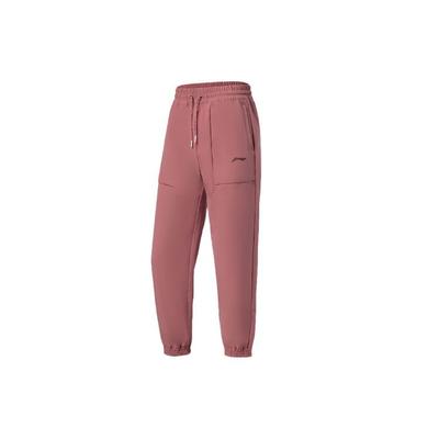 Li Ning Fitness Series флисовые свободные спортивные длинные брюки с манжетами женские брюки розового цвета AYKS014-2