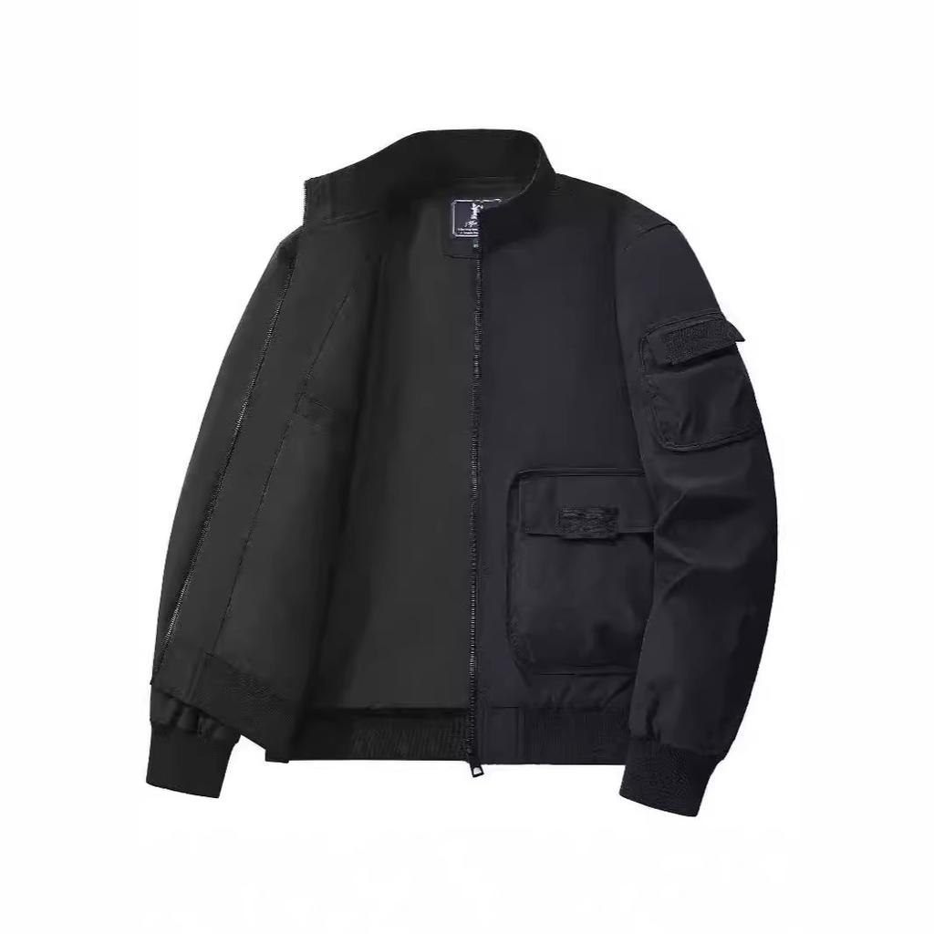 Мужская куртка свободного покроя с длинными рукавами на весну и осень, однотонная повседневная куртка