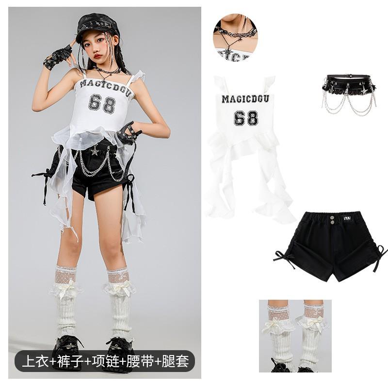 Girls Jazz Dance Outfit Set Kids Sleeveless Top Shorts Streetwear Performance Costume Stage Hip Hop