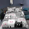 Cat Duvet Cover Polyester Pattern with Hipster Playful Feline Characters, Decorative 3 Piece Twin Bedding Set with 2 Pillow Sham