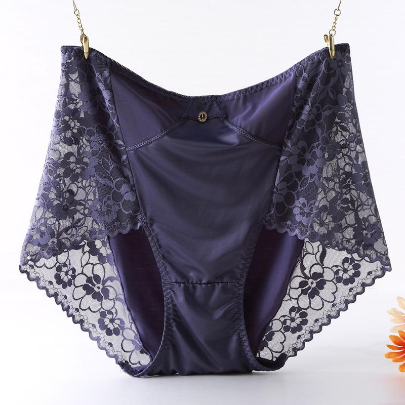 Lace High Waisted Underwear for Women Lingerie Sexy with Added Weight Enlarged Modal Satin Panties