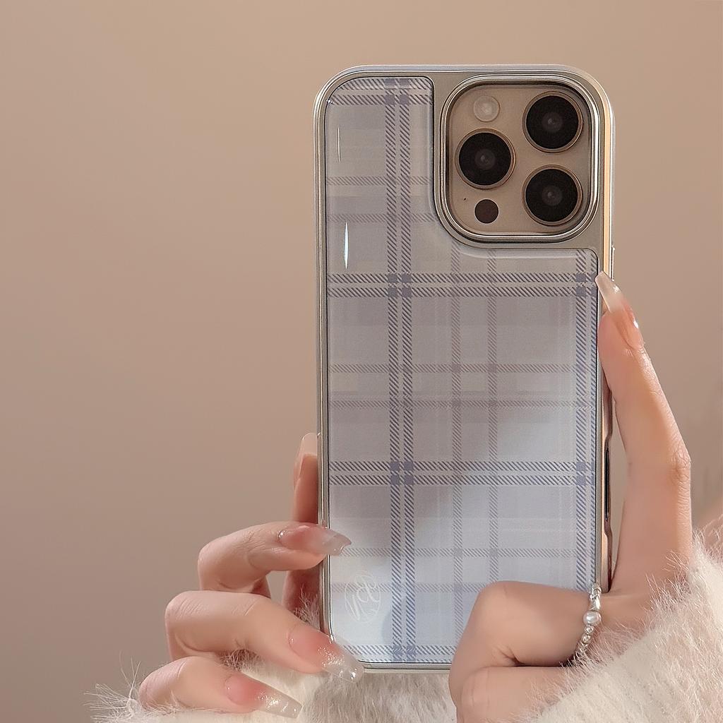 Синий клетчатый узор Подходит для 16 Apple 15 Promax Чехол для мобильного телефона Iphone 14 Капля клея 13 Корейский 15 Гальванизированный Huawei