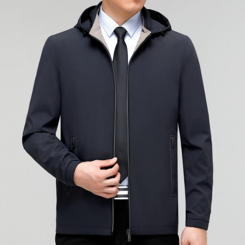 Куртка из шелка для мужчин среднего возраста, осенняя, новая, деловая, повседневная, свободная, с капюшоном, топ для папы высокого класса