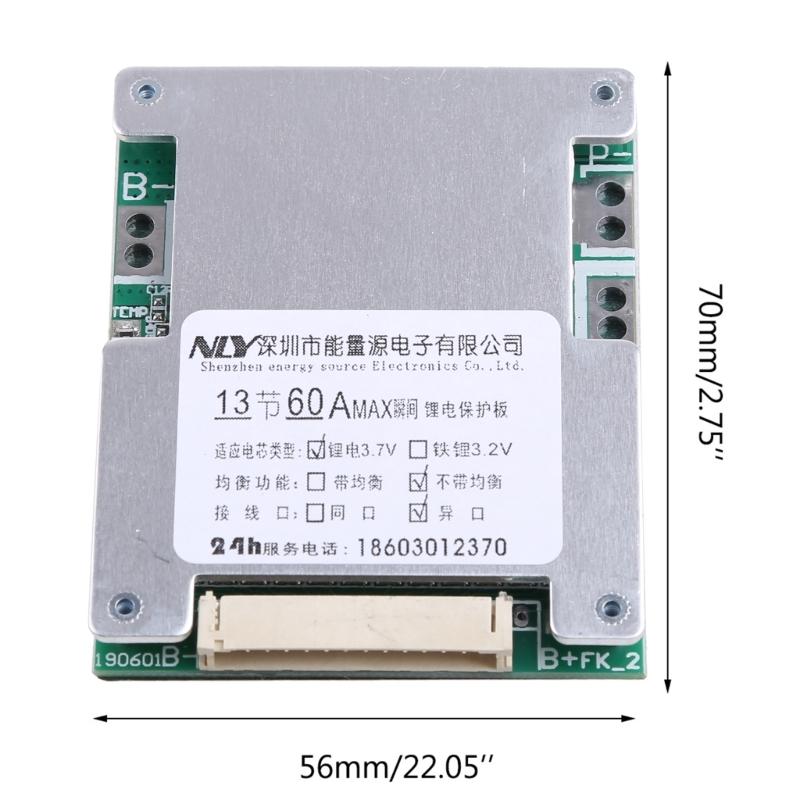 Компактный модуль платы BMS для аккумуляторов Li-Ion, плата защиты BMS, подходит для батарей 13S 48V 60A, прочный