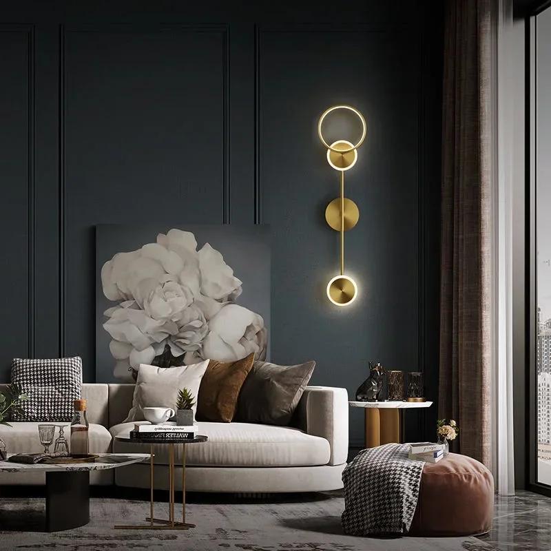 Modern Wall Sconce Light Fixture Indoor Lighting Bedside Lamp Led Home Decor Corridor Bedroom Living Room Acrylic Art Round Gold