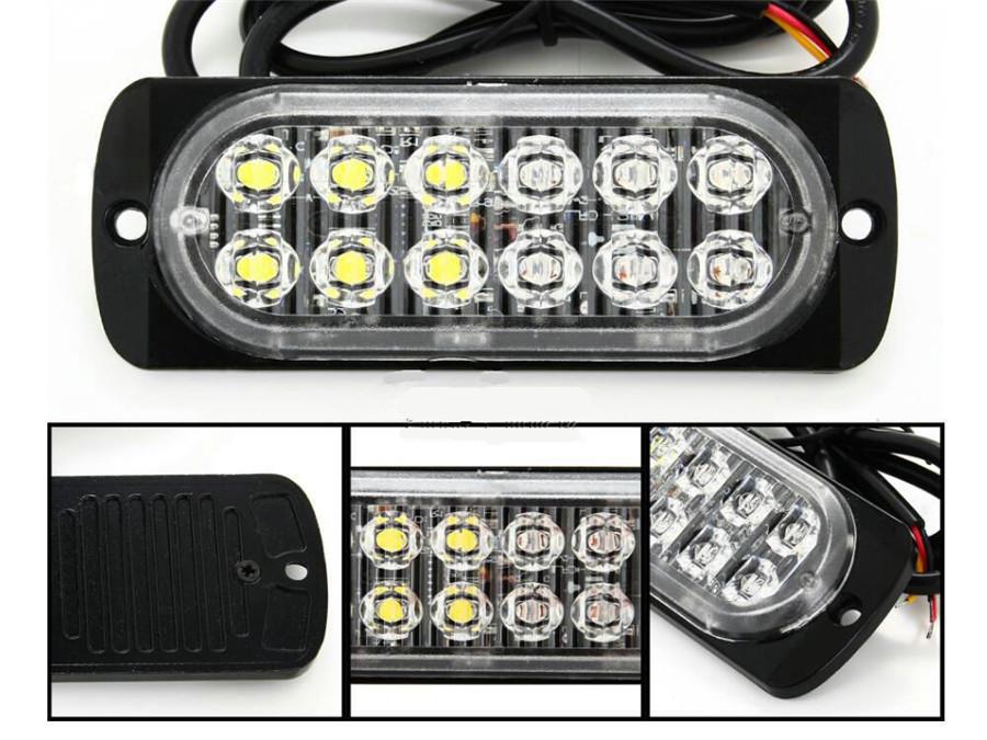 Car Emergency Lamp Bars Flash Amber+White 12 LED Flash Caution Strobe Light Bar