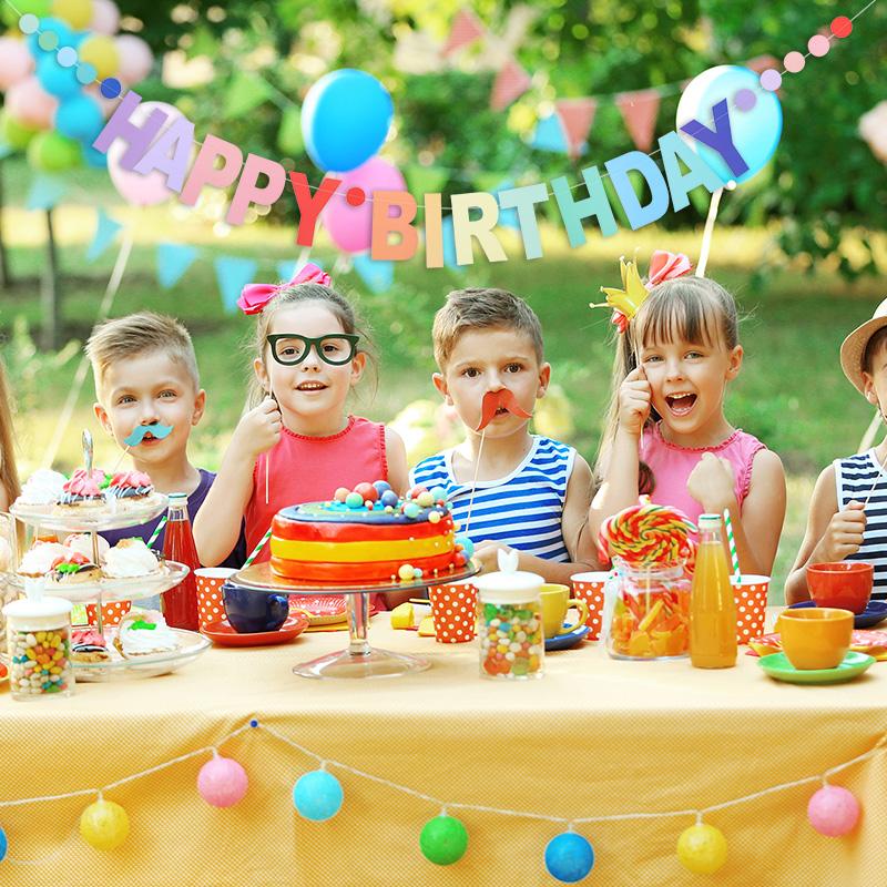 Радужный цвет С Днем Рождения Баннер Бумажная Гирлянда Детская вечеринка на первый день рождения Подвесной флаг Украшение Единорог Тематика Вечеринка Товары