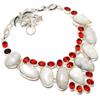 Natural Rainbow Moonstone, Garnet Gemstone 925 Sterling Silver Necklace 18" J4B11