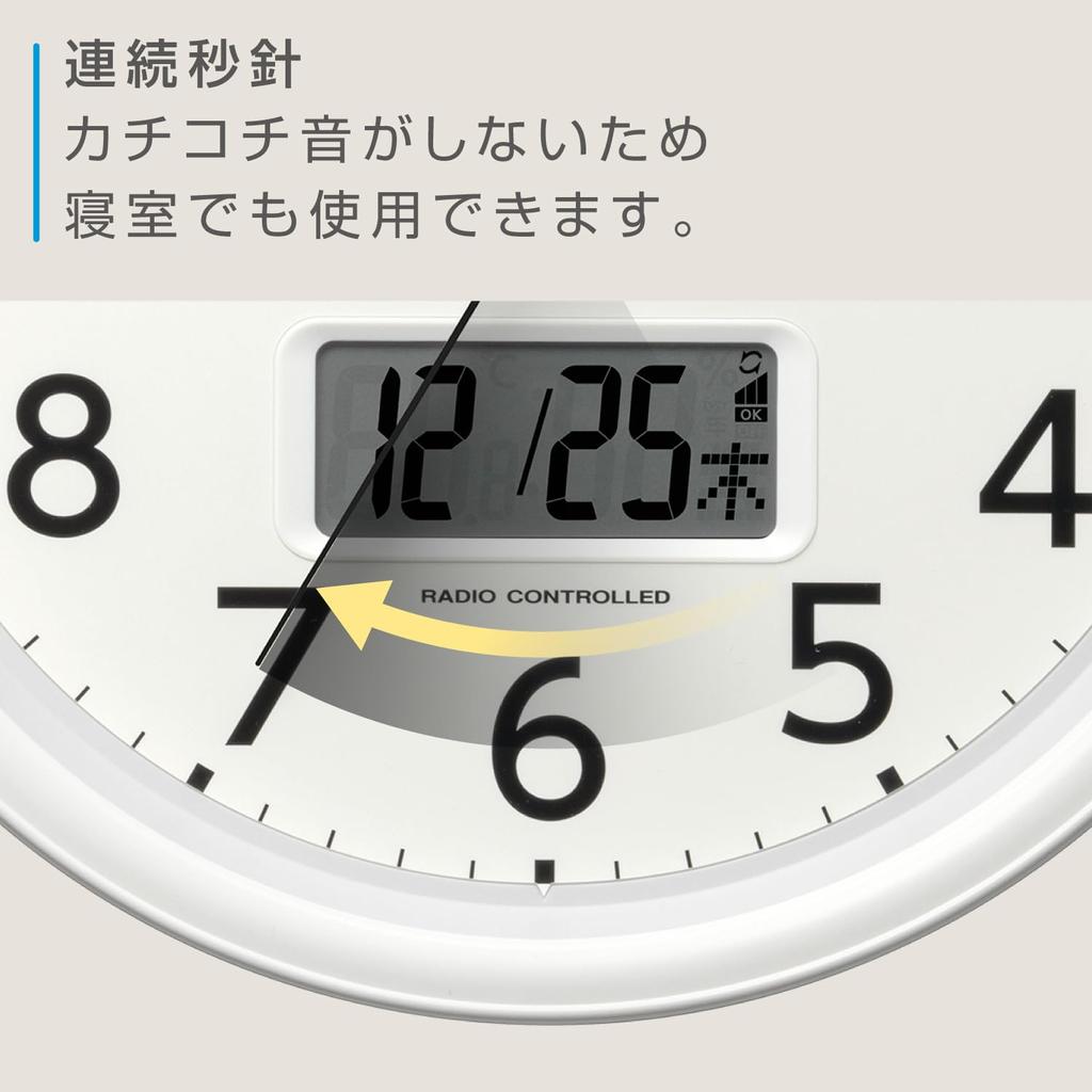 RHYTHM Настенные часы Citizen с радиоприемником, аналоговые, температура, влажность, календарь, ЖК-дисплей, тихие, непрерывная секундная стрелка, белые CITIZEN (Цифровой дисплей) 30x5.1см