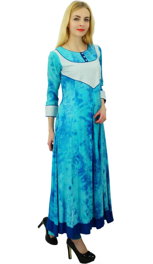 Phagun Этнический топ из хлопка с рукавами 3-4 Женское платье-курти с принтом «тай-энд-дай»