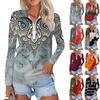 Women's Spring And  Fashion Casual  Printed Zipper V-Neck Long Sleeve Shirt Tops