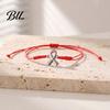 Adjustable Braided Rope Bracelet 2PCS Hand-woven Bracelets with Metal Ribbon Pendant, Cord Awareness Flexible Knot String Wristbands, Daily