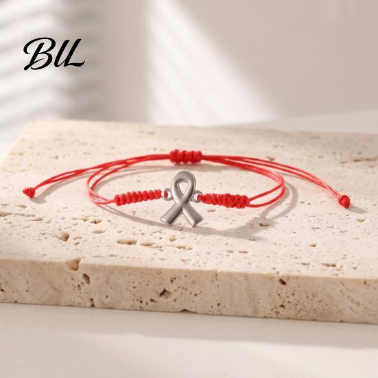 Adjustable Braided Rope Bracelet 2PCS Hand-woven Bracelets with Metal Ribbon Pendant, Cord Awareness Flexible Knot String Wristbands, Daily