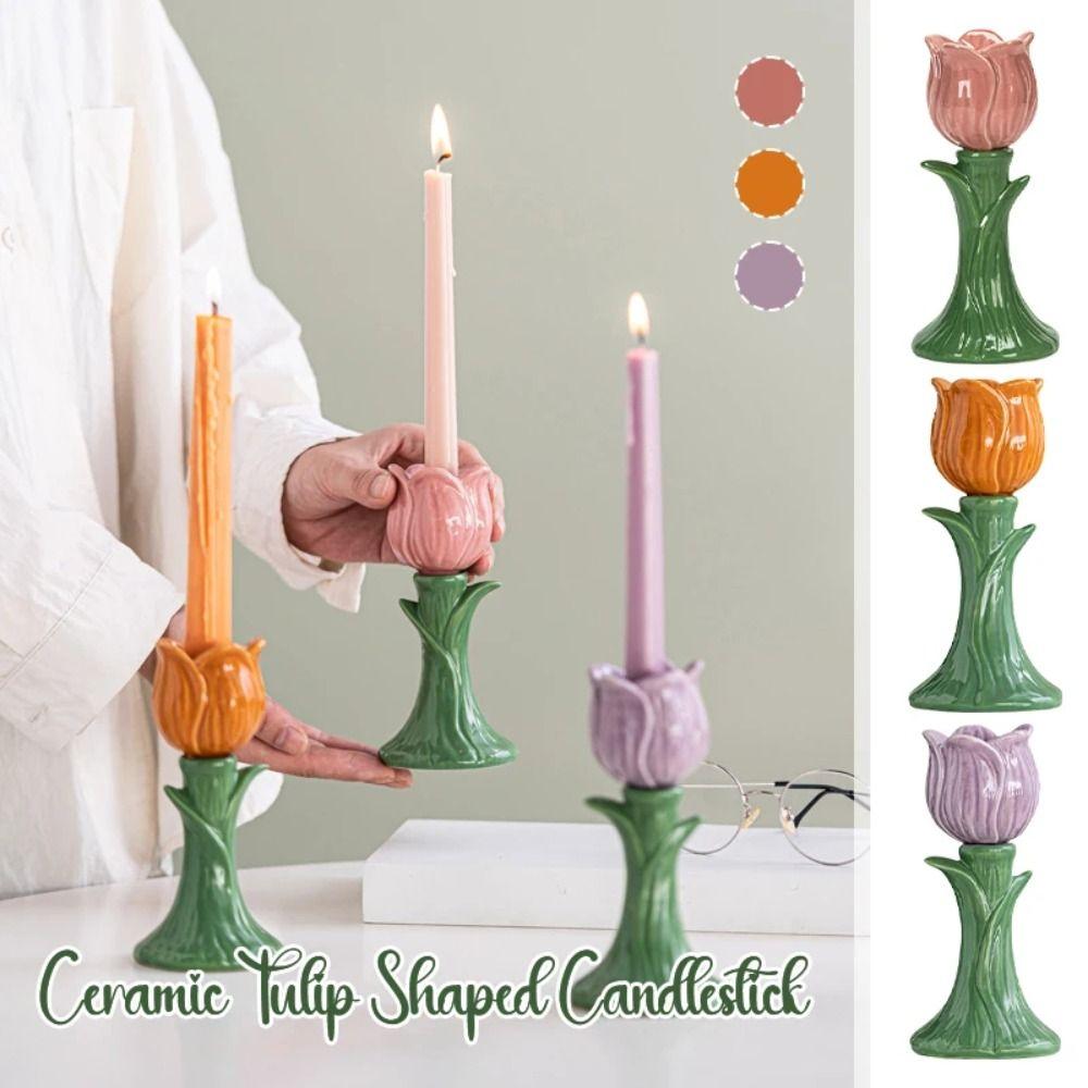 Nordic Style Tulip Candle Holder Handmade Ceramic Tulip Candle Stand Wedding Centerpiece