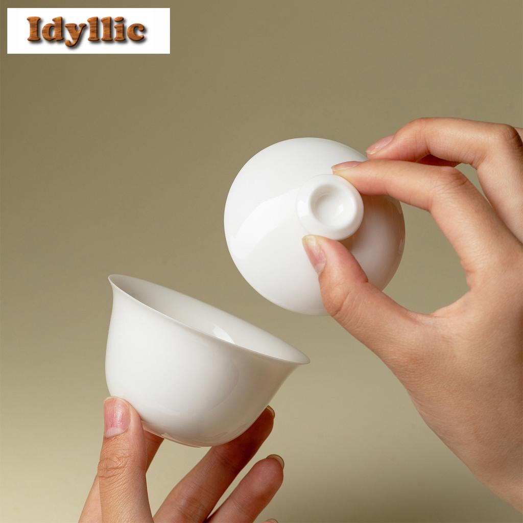 120 мл Фарфоровый гайвань из жадеитовой глины с глазурью цвета сладкого белого, эстетичная чайная турина, чайная чаша с крышкой, набор, крышка-чаша для заваривания чая, чайная посуда, подарок