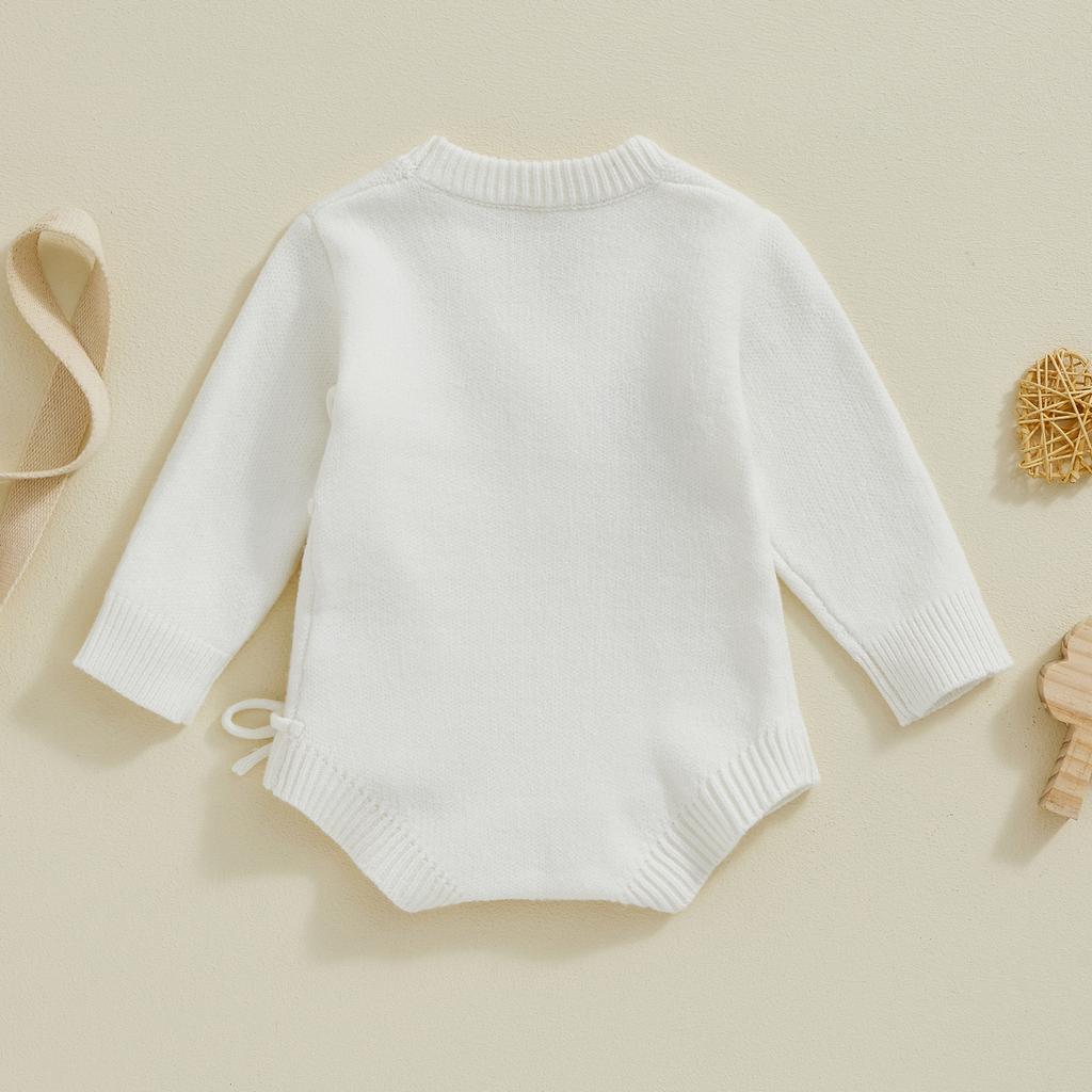 Baby Girls Sweater Romper Letter Embroidery Tie Up Long Sleeve Jumpsuits for Newborn Infant Toddler Fashion Clothes