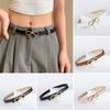 Women Belt Solid Color Metal Bowknot Decorated Imitation Leather Strap Belt Adjustable Holes
