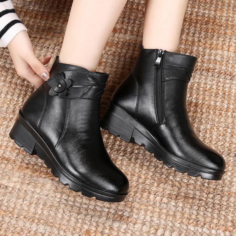 Новые модные кожаные женские ботильоны зимние водонепроницаемые теплые женские зимние ботинки женские нескользящие повседневные туфли женские ботинки 698