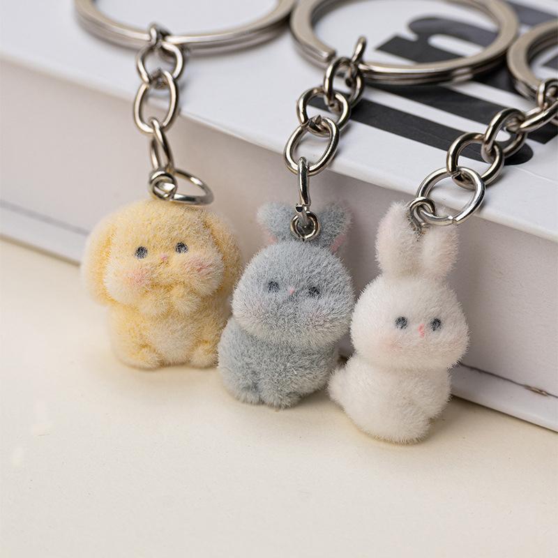Resin Flocking Cute Three-Dimensional Bunny Keychain Pendant, Car Keychain Pendant, Bag Pendant, Accessory Batch
