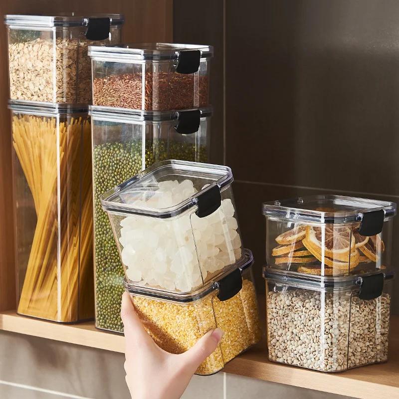 Пластиковые контейнеры для хранения продуктов с крышкой, банки для сыпучих круп, кухонные органайзеры, органайзер для кладовой, домашний набор
