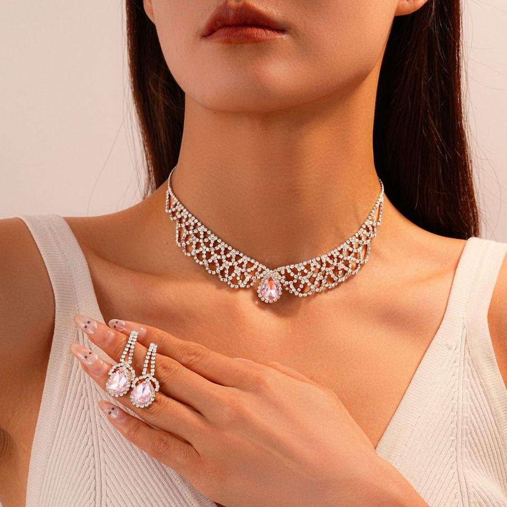 Exquisite Necklace Earrings Set Crystal Crystal Necklace Set Rhinestone Jewelry Set Women