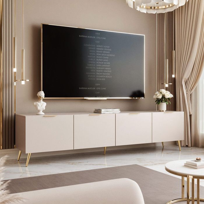 Meuble TV ANGEL - avec LED - 200x40x49 cm - 4 portes avec poignées - Cachemire