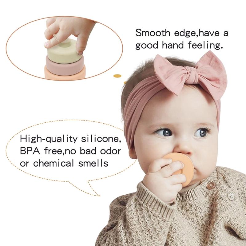 6 шт. Детские игрушки Мягкие строительные блоки Силиконовые штабелируемые блоки Круглая форма Силиконовые строительные игрушки Резиновые прорезыватели для зубов Игрушка Монтессори