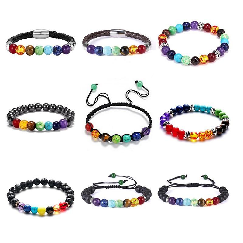 7 Chakra Bracelet Men Black Lava Tiger Eye Stones Healing Balance Beads Reiki Buddha Prayer Natural Stone Yoga Bracelets