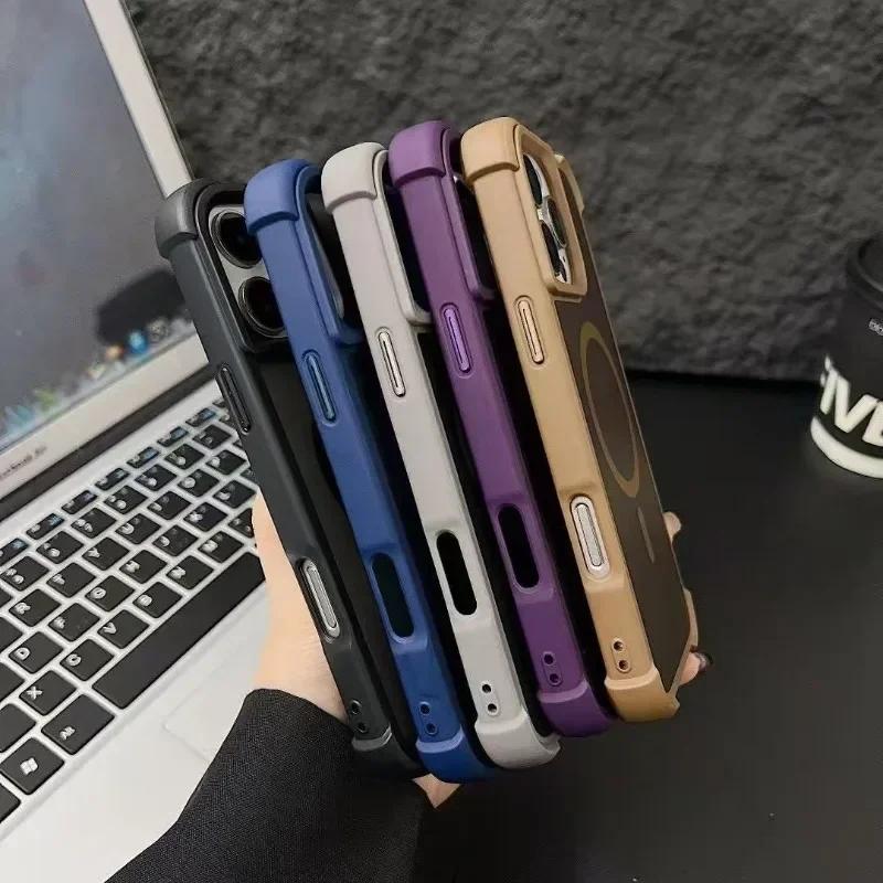 For Magsafe Armor Bumper Matte Phone Case For iPhone 17 Air 15 16 14 12 13 11 17 Pro Max 16 Plus Hard Shockproof Hybrid Cover