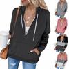 Tooxika Women's Autumn And Winter New Solid Color Long-sleeved Hooded Stitching Pullover Sweater Zipper Jacket