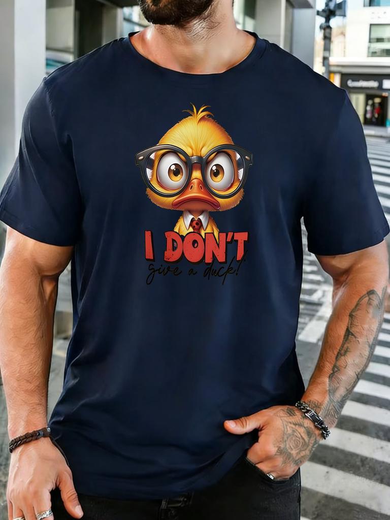 Nerdy Glasses Duck Slogan Print Unisexs Cotton Crew Neck Short Sleeve Tee Loose Casual Summer Comfort Daily Street Male Wear Top