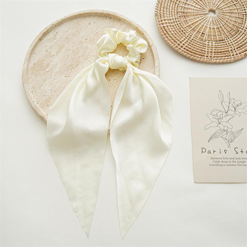 Elegant Solid Color Long Streamer Ponytail Holder Smooth Surface Glossy Hair Ties High Elasticity Fashionable Headwear