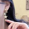 Korean Style Pentagram Dangle Earrings for Women - Long Hollow Star Studs