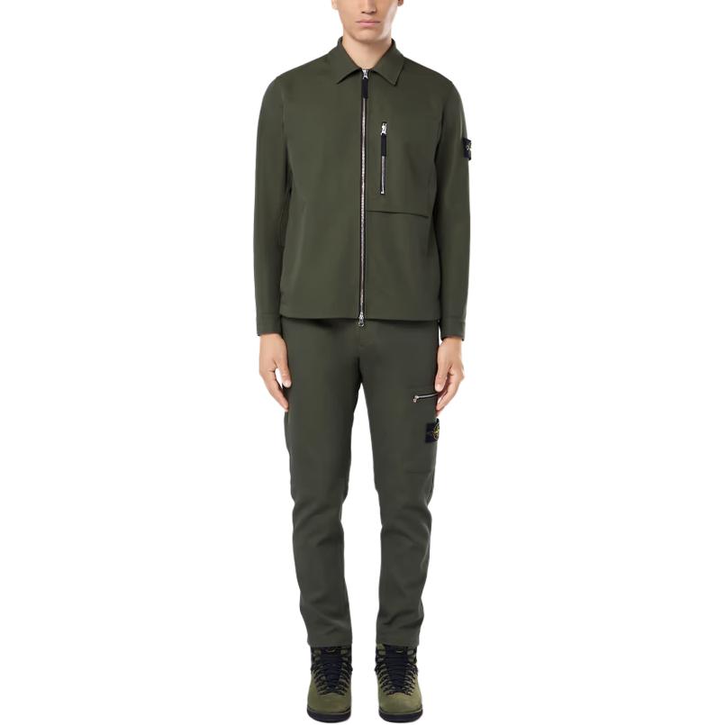 Stone Island Solid Color Badge Chest Pocket Zip Collar Long Sleeve Jacket Men Jacket Green 811511103-V0059