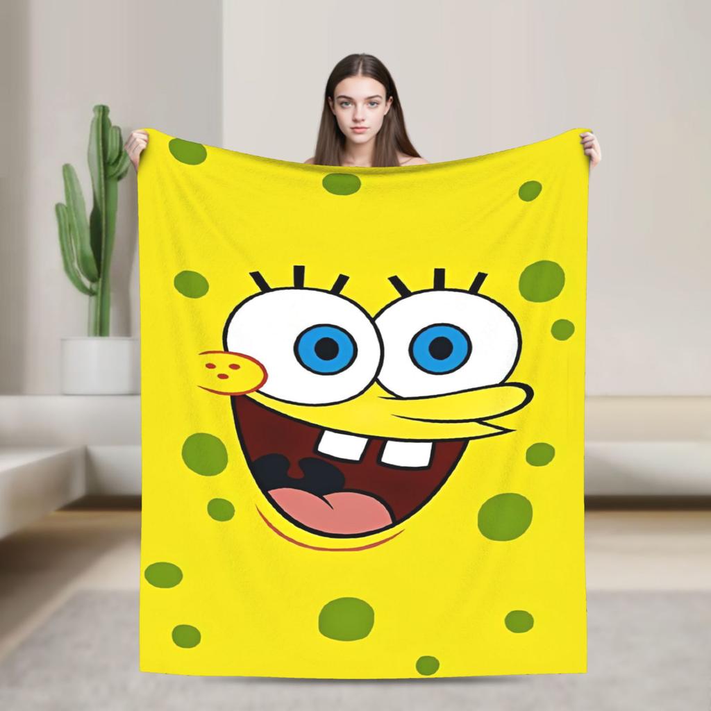 Cartoon Animated Blanket Cover SpongeBob SquarePants Fleece Throw Blankets Bedding Couch Portable Ultra-Soft Warm Bedspreads