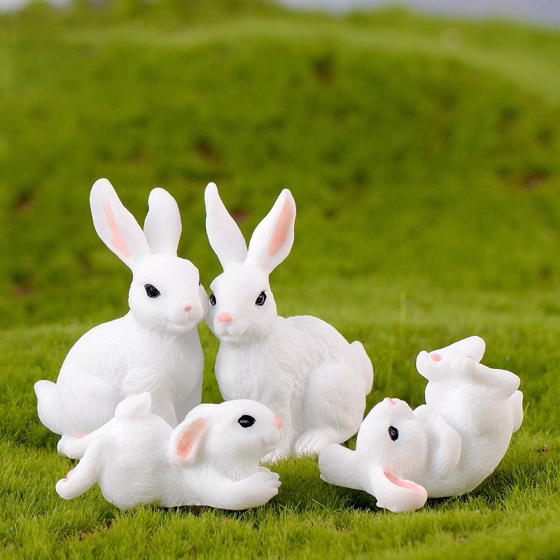 1Pc Cute Rabbit Easter Miniature Resin Craft Mini Bunny Ornament Fairy Garden Supplies Home Figurine Animal Garden Ornament