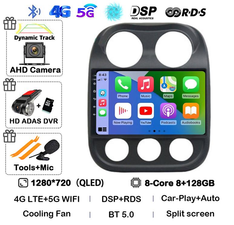 Android 14 Carplay Auto Car Radio For Jeep Compass Patriot 2010 2011 2012 2013 2014 2015 2016 GPS Multimedia Stereo Player QLED