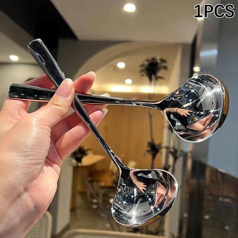 Stainless Steel Soup Spoon Korean Style Large Spoon Long Handled Spoon For Drinking Soup Congee Spoon Restaurant Pot Spoon