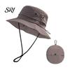 Camping Bucket Hat Foldable Quick-Dry Breathable Mesh Fisherman with Wide Brim Adjustable Windproof Rope Sun Protection Summer